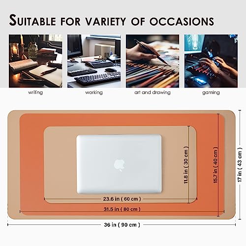 Compact Dual Sided Leather Desk Mat - Desk Pad For Office And Home - Desk Organization And Accessories - Ideal For Large Mouse Pad And Small Desk Mats On Top Of Desks(Apricot+Orange,23.6"X 11.8") #TOP5