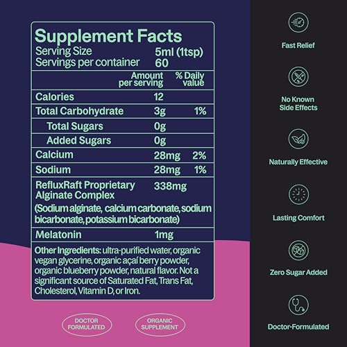 Image of RefluxRaft Acid Reflux Alginate Therapy, Midnight Berry, 10 oz Tube, 2 Pack | 1mg melatonin, GERD, LPR & nighttime reflux support, acid barrier, sugar-free, low sodium, doctor-founded, 120 servings
