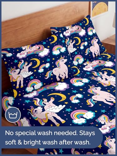 Image of Kids Queen Magic Unicorns Bed Sheets - 4 Piece Magic Unicorns Sheet Set | Magic Unicorns Themed Bedding, Ultra-Soft, Cute & Cozy, Breathable & Machine Washable, Bed Set for Boys, Girls & Teens, Comfy