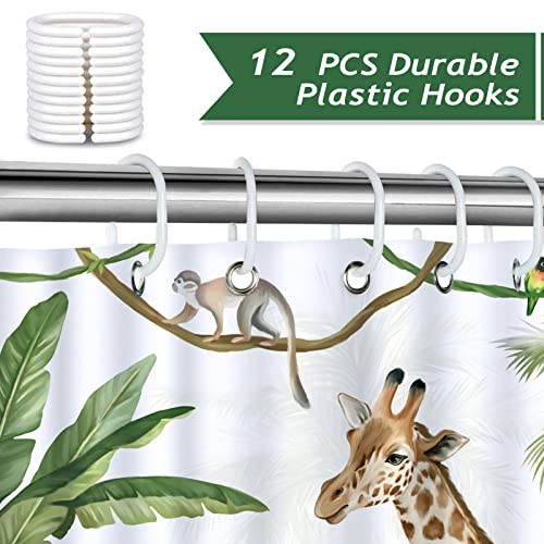 Bonhause BHS0122 Jungle Animal Shower Curtain, Rainforest Giraffe Elephant Leopard Tropical Safari Bathroom Curtain 72 X 72 Inch Polyester Fabric Waterproof Bath Curtain thumb #2