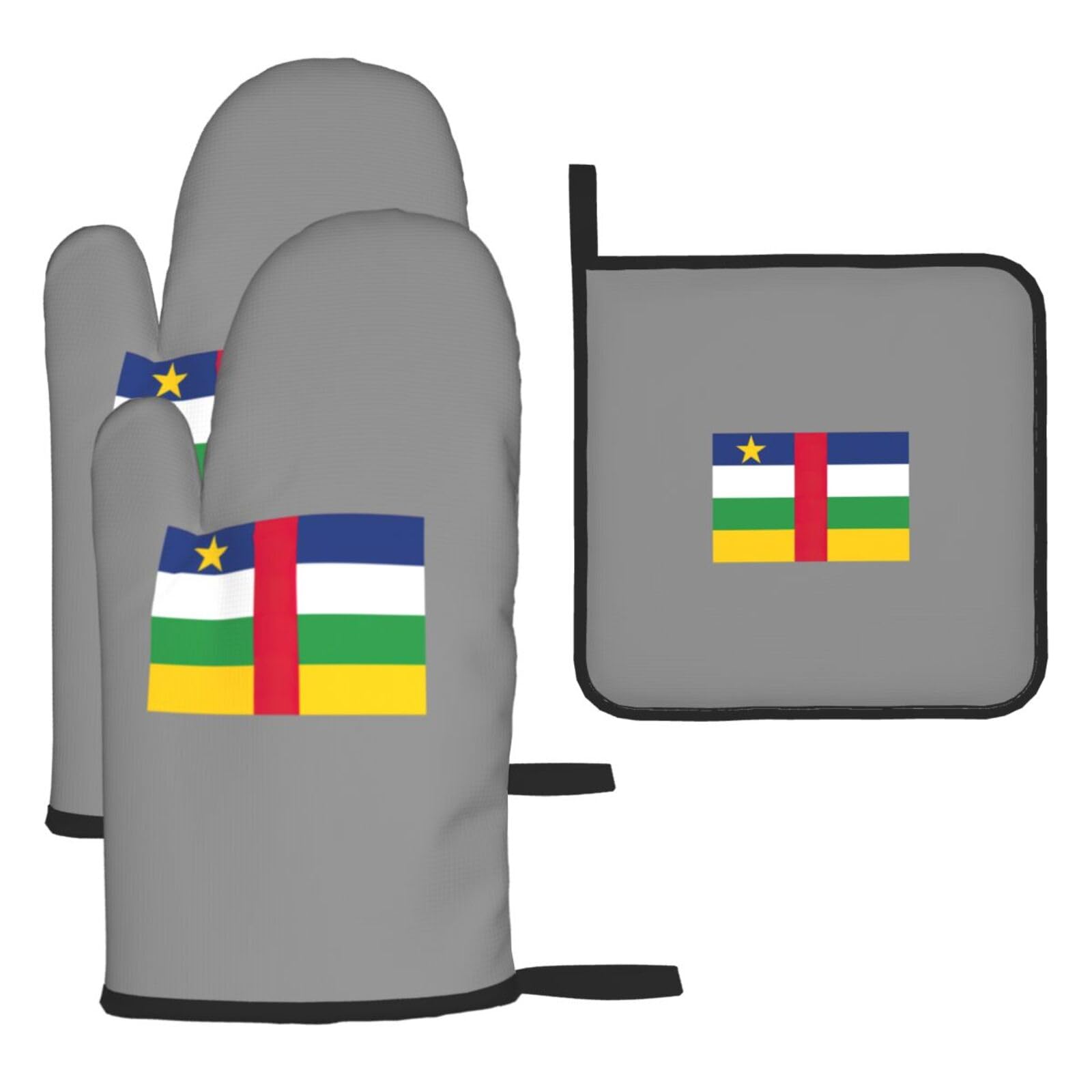 Central African Flag Print Oven Mitts Kitchen Gloves Set Everyday Baking Grilling Microwaving Cooking Gift