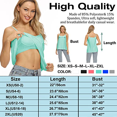 Image of Womens Loose Camisole Top with Built in Padded Bra Flowy Pleated Tank Cami Top