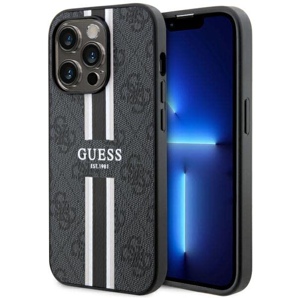 Guess GUHMP14LP4RPSK Coque Rigide pour iPhone 14 Pro 6,1" Noir à Rayures imprimées 4G