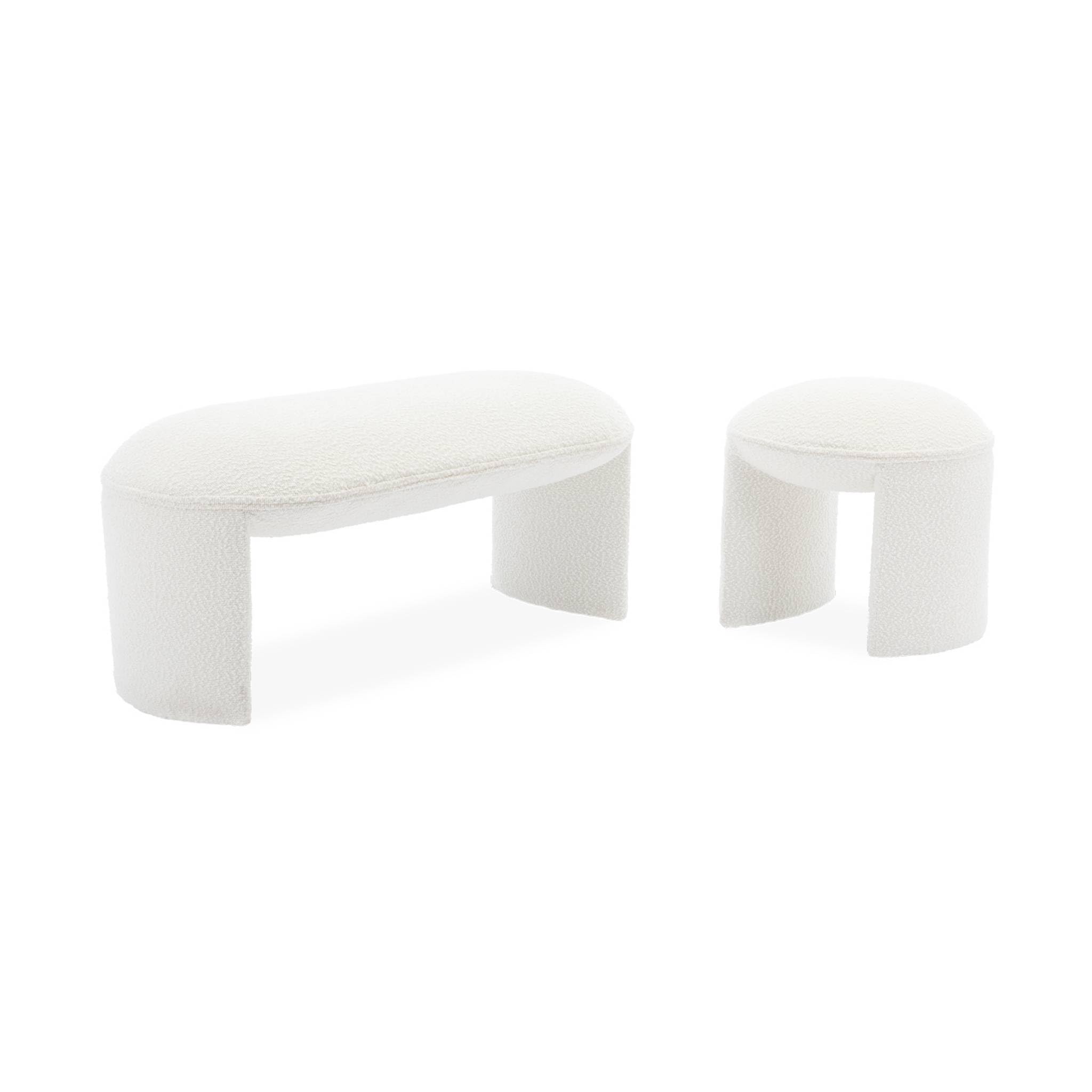 sweeek - Banc ou Bout de lit en Tissu Bouclette Blanc crème L 100 x P 44 x H 41cm - Shawn