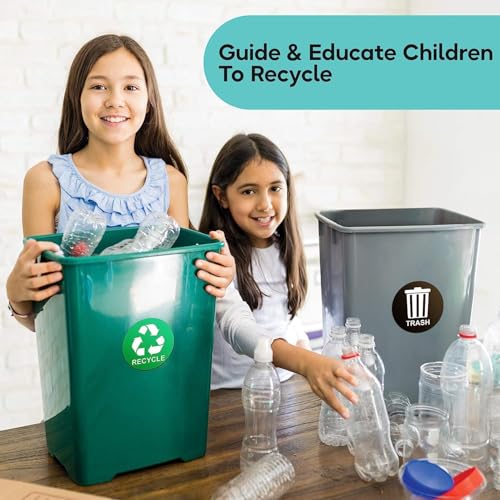 Image of ASSURED SIGNS Recycle Stickers for Trash Bins - 4 Pack 5 Inch Round Labels