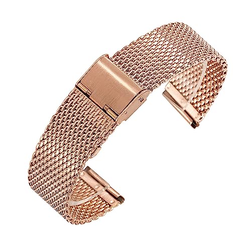 AEHON Correa de acero inoxidable 18mm 20mm 22mm 24mm 1,0 correa de malla de alambre grueso accesorios de reloj de longitud ajustable correas de reloj(Rose Gold,18mm)