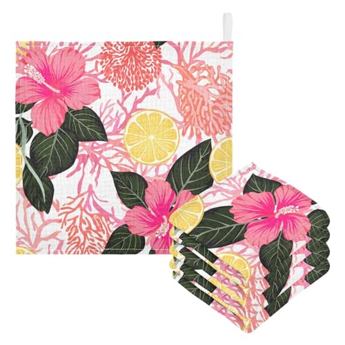 Kigai Flowers and Green Palm Leaves Baby Washcloths,3pcs Ultra Soft Absorbent Towel,Newborn Bath Face Towel, Natural Reusable Baby Wipes for Sensitive Skin, Baby Registry as Shower