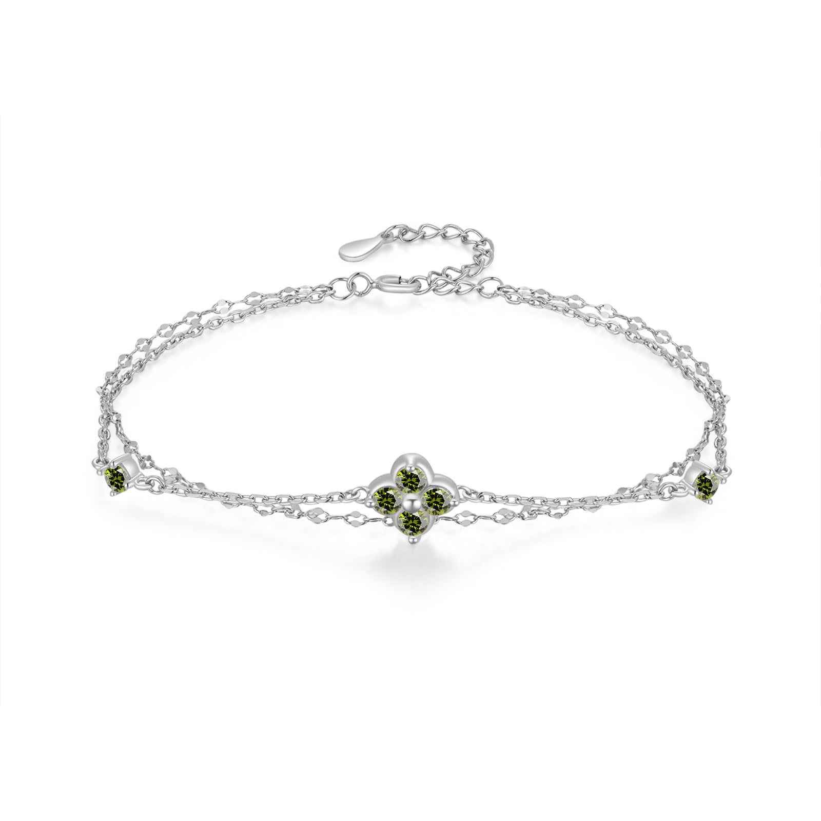 Trebol 4 Hojas Pulsera Plata Mujer 925 con Peridoto Piedra Natal de Agosto 19Cm Ajustable Shimmering Luck Joyas Mujer Amistad Regalo