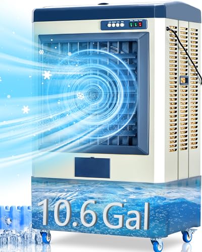 Uthfy 41” Evaporative Air Cooler, 4800 CFM Portable Swamp Cooler Outdoor Air Conditioner with 3 Speed 120° Oscillation, 10.6 Gal Water Tank with Manual/Auto Fill, Out/Indoor Patio/Garage/Backyard Use