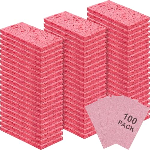 Image of Zhengmy 100 Pieces Sponges Bulk Sponges Kitchen Compressed Sponge Natural Dish Sponge Compressed Wood Pulp Cleaning Without Scratching for Kitchen Bathroom, 3.9 x 2.4 x 0.12 Inch (Pink)