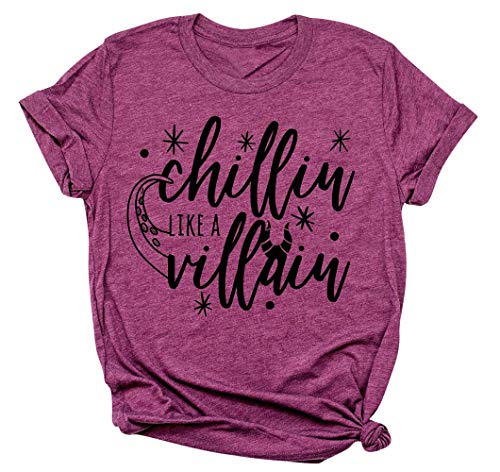 Chillin Like a Villain Shirt Women Villain Letters Print Short Sleeve Shirt Holiday Descendants Tee Tops As Shown