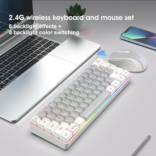 Image of Snpurdiri 2.4G 60% Wireless Gaming Keyboard and Mouse Combo (White-Grey)
