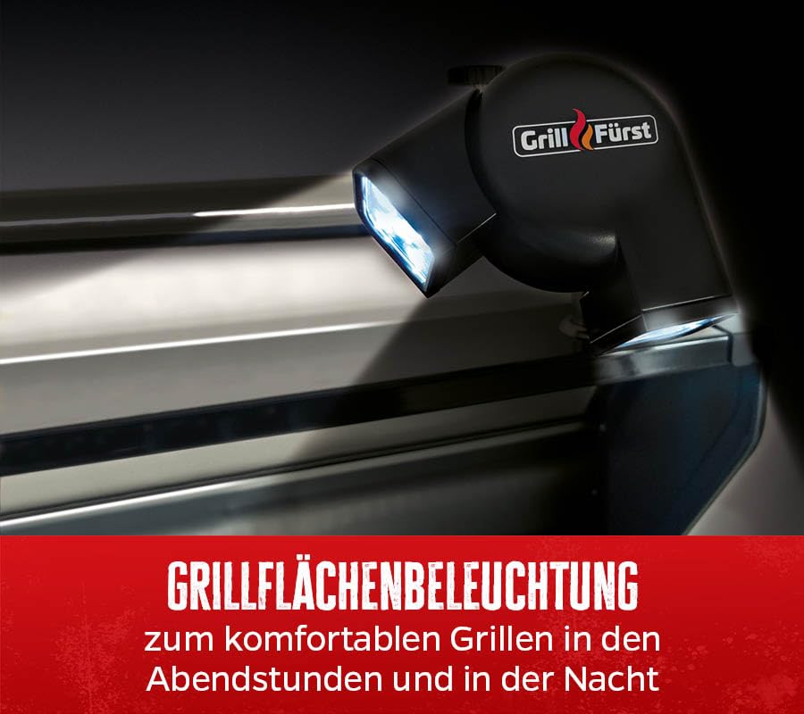 Grillfürst Universal LED Grilllampe - BBQ Grill-Licht - Grifflicht - Zwei schwenkbare Leuchtköpfe - Universell einsetzbares Grilllicht für viele Gasgrill Modelle