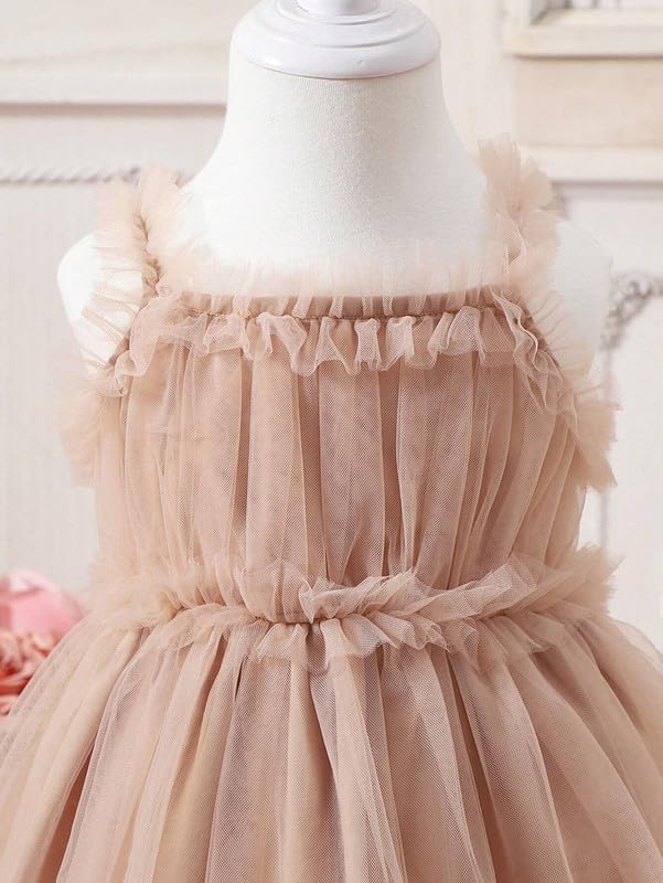 Image of Niren Enterprise Sleeveless Ruffle Sleeve Square Baby Girl Frock with Neck Boxer and net Flared | Frock Dress for Baby Girls