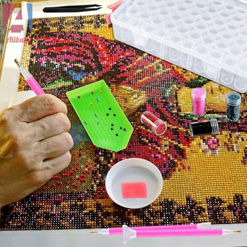 Image of 2Pack 60 Diamond Painting Storage Containers Plastic Bead Organizer Box with Label Sticker, Diamond Art storage Clear Bead Storage Containers Accessories for Seeds Sewing Craft Glitter Rhinestones
