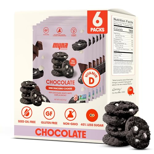 Image of Myna Snacks Midnight Mini Snacking Cookies - Seed Oil Free Snacks - Gluten and Dairy Free Snack - Chocolate Cookies w /White Chips - Healthy Dessert - Sweet Cookie Bites, 24oz (Pack of Six, 4oz Bags)