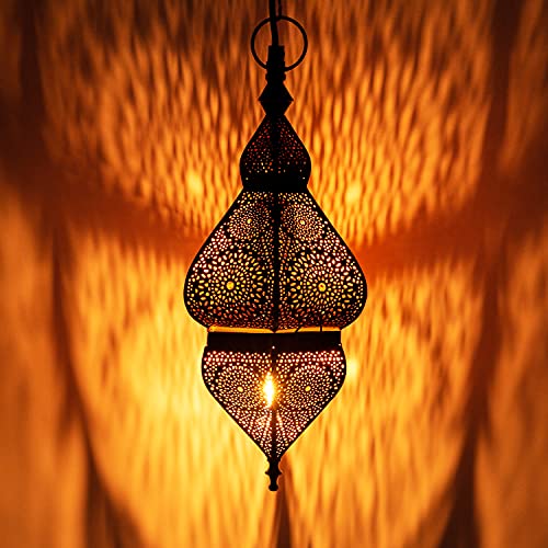 Orientalische Lampe Pendelleuchte Schwarz Idal 35cm E14 Lampenfassung | Marokkanische Design Hängeleuchte Leuchte aus Marokko | Orient Lampen für Wohnzimmer Küche oder Hängend über den Esstisch