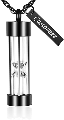 abooxiu Collar de urna de reloj de arena para cenizas, joyería de cremación para cenizas, collar de cenizas de recuerdo conmemorativo de acero