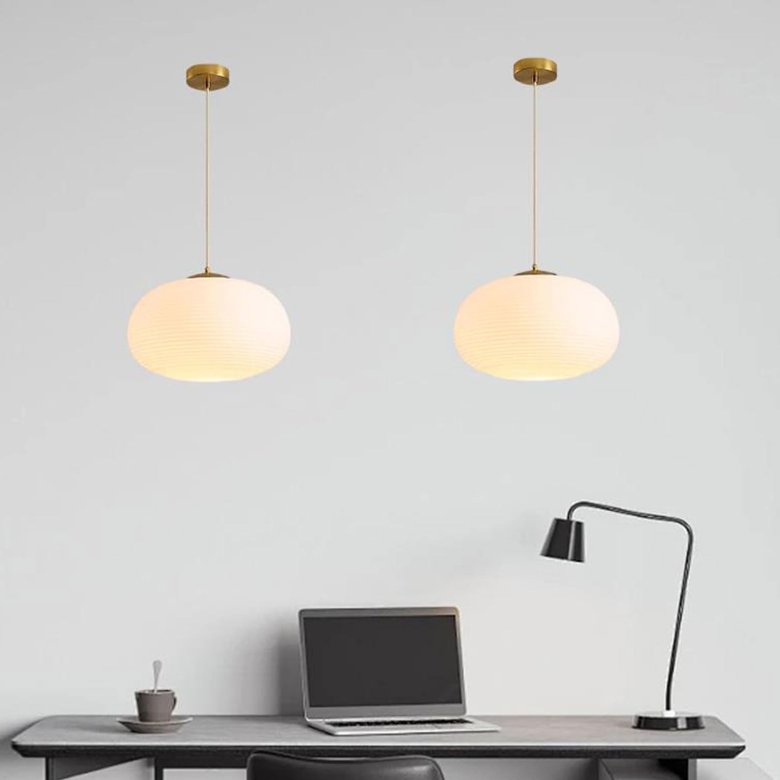 Lampada a sospensione E26 a testa singola con luce calda, paralume sferico in vetro color crema, lampada moderna per camera da letto, balcone, adatta per caffè e isole cucina.