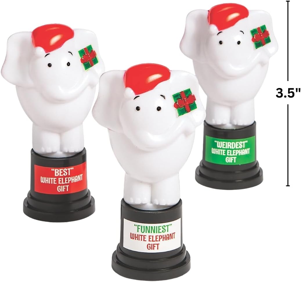 Fun Express White Elephant Gift Trophy - Set of 12 - Christmas and Office Party Supplies