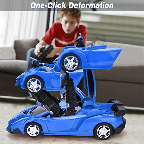 Villacool Remote Control Car, Rc Transformer Cars Toy For Kids, 360° Rotating Deformation With Led Light, Transform Robot Rc Car, Boys Girls New Year's Gift (Blue) #TOP3