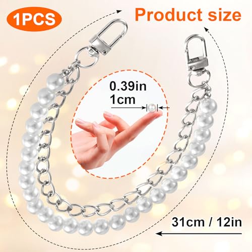 Isslly Pearl Purse Double Chains for Women, Stainless Steel Handbag Straps, Metal Short Handle Replacement Charms Accessories for Wallets Handbags Bags- Silver