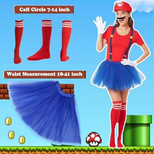 VZZNN 4Pcs Super Sisters Style Costume Accessories Set - Color Character Hats, soccer socks, Mustaches, tutu skirts, Gloves & Buttons for 4 Person Group Halloween Cosplay Party