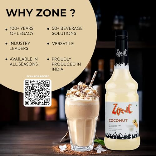 Image of Zone Flavoured Syrups 1000ml - Premium Cafe-Style Syrups for Mocktails, Cocktails, Milkshakes, Coffees, Iced Teas, Sodas & Desserts | Perfect for Home Use, Small Cafes, Bars & Gifting (Coconut)