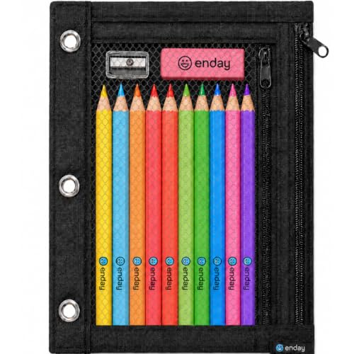 Image of Enday Black Pencil Pouch For 3 Ring Binder, Zippered Binder Pencil Pouches, 3 Ring Pencil Pouch for Binder, Pencil Case for Binder, Large Pencil Bags for School, Home, and Office