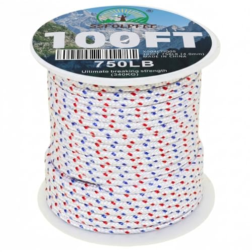 SSFOLPFEE 4.0mm Recoil Starter Rope 100FT Heavy Duty Pull Cord for Lawn Mowers Generators Pressure Washers & Small Engines Universal Starter Rope 750LB