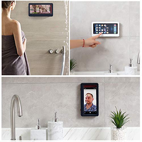 Bathroom Waterproof Phone Holder, Wall Mount Shower Case Mount Shelf, Waterproof Anti-Fog Touch Mobile Holder, Punch-Free, for Shower, Kitchen, Compatible with Mobile Phones Under 6.8 Inches (White) - Thumbnail 3