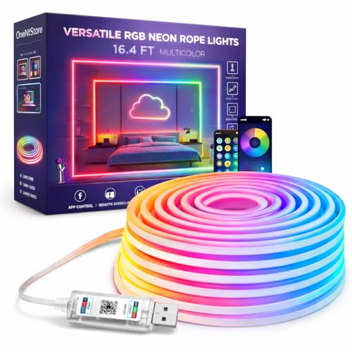 One94Store 5 Meter Smart RGB Neon LED Strip Lights with App & Remote | Music Sync Rope Light for Room, Gaming, Party, Diwali & Home Decoration view 1