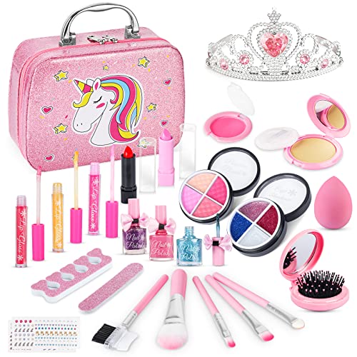 Kids Makeup Kit for Girls - 26 Pcs Washable Real Makeup Set for Kids, Children Makeup Kit for Little Girls, Pretend Play Makeup Toy with Adorable Makeup Bag for Girl Aged 3 4 5 6 7 8
