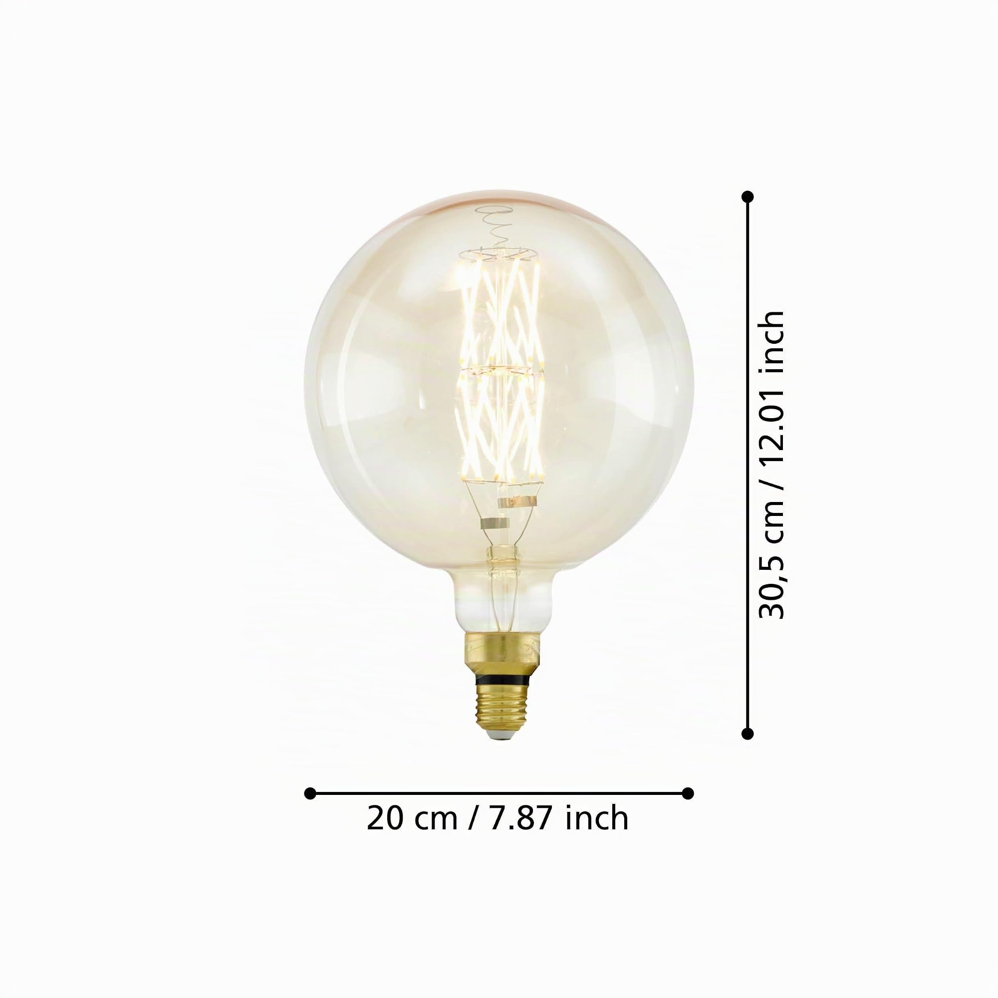 Eglo LED E27 dimmerabile, lampadina vintage ambra di grandi | dimensioni, globo di luce retrò, 8 Watt (equivalente a 60 Watt), 806 Lumen, illuminante bianco caldo, 2100k, G200, Ø 20 cm
