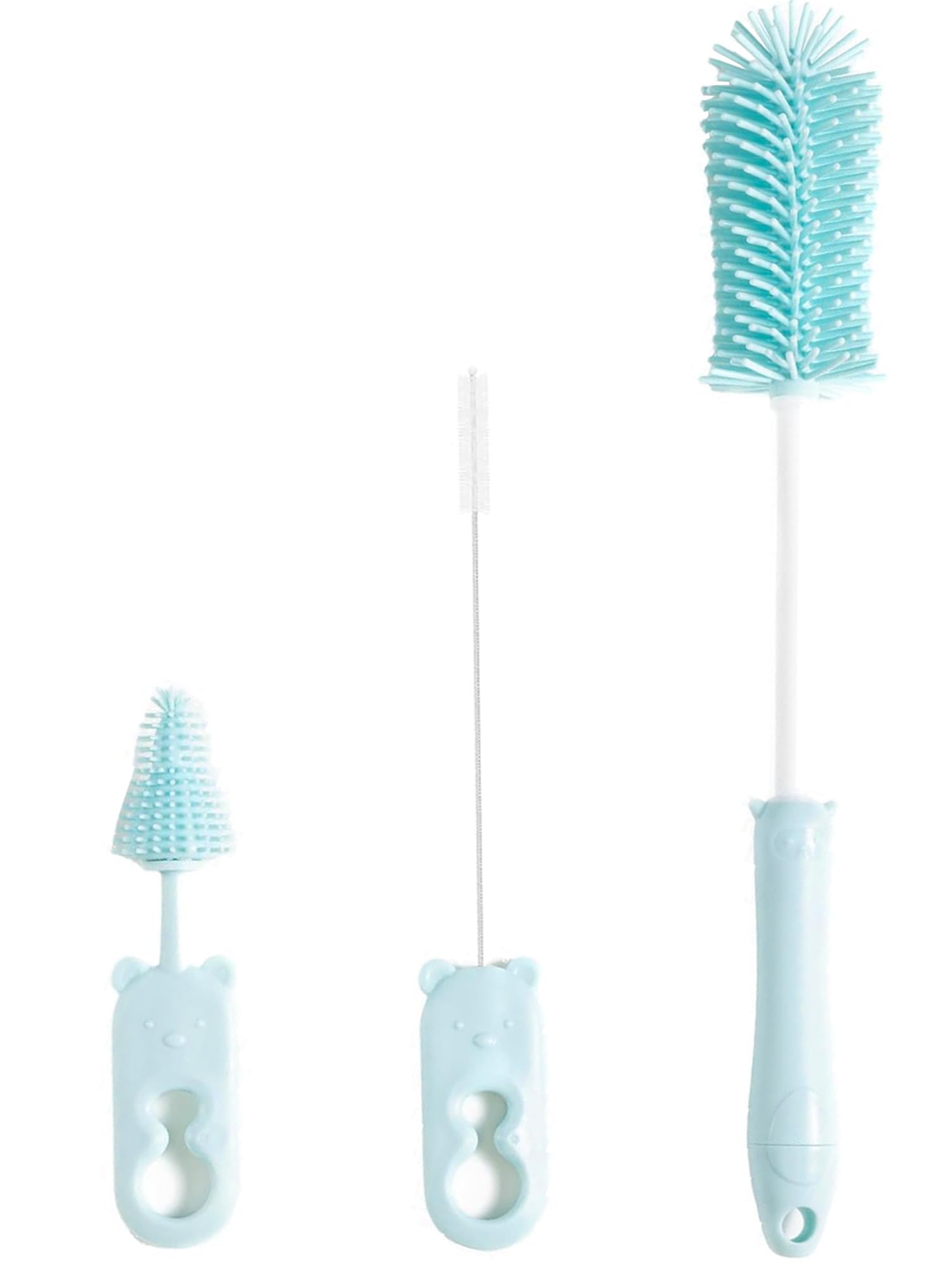3 in 1 Baby Bottle Brush Cleaning Set, 13.4" Long Handle Bottle Brush Cleaner, Including Silicone Bottle Brush, Nipple Brush, Straw Brush, BPA-Free,