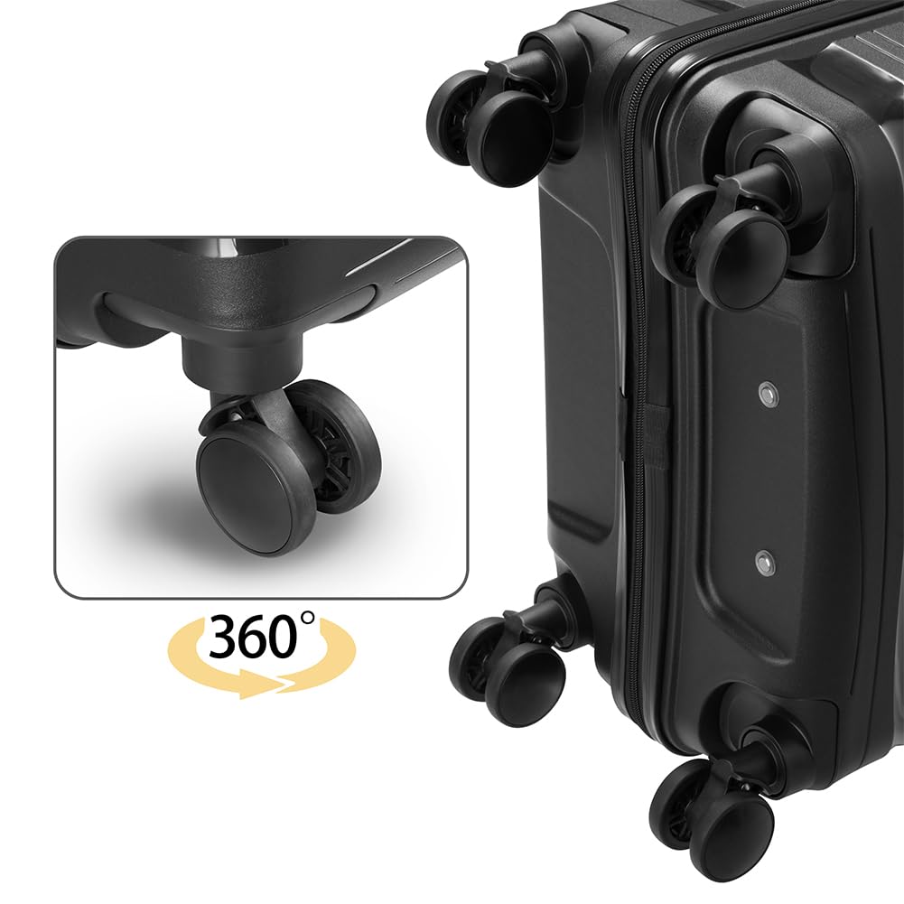 Set 4 Valigie Rigide con Beauty Case in Polipropilene Ultra Resistente agli Urti, Trolley Manico Telescopico e Ruote Easy Roll, Serratura Codice Rinforzata e Design Moderno (Black)