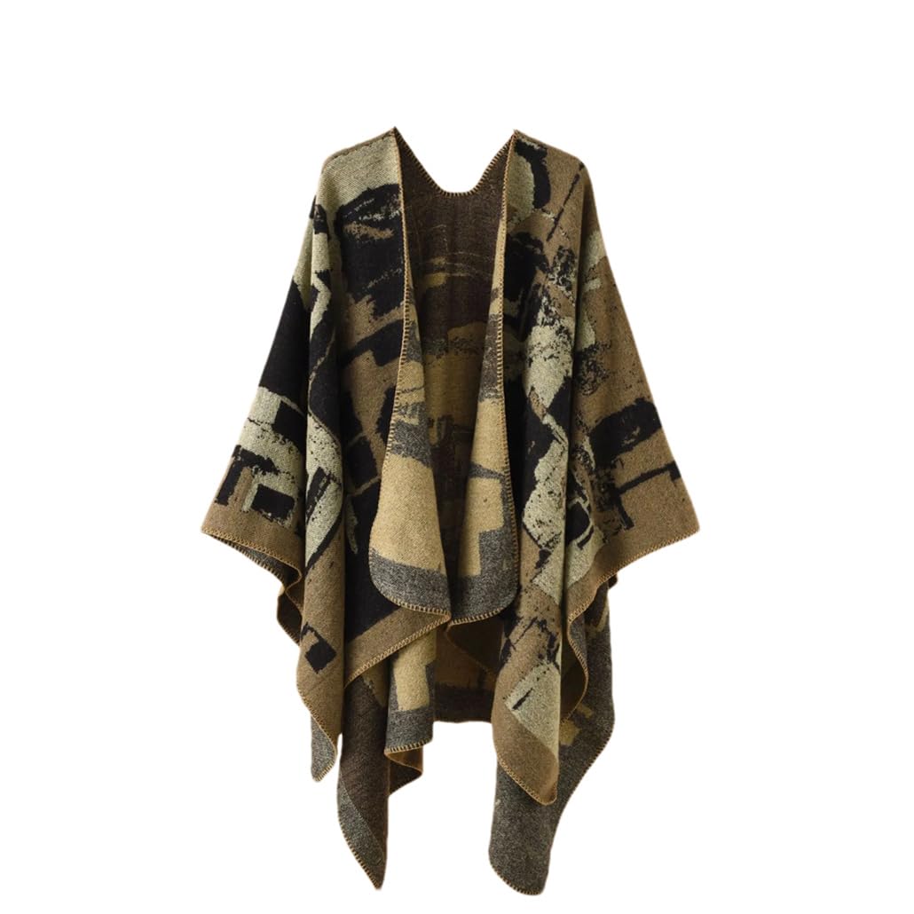 Dninmim Suéter de celosía irregular para mujer, chal para otoño e invierno, capa casual poncho capas