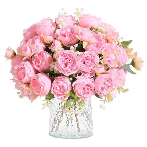 Hobyhoon Pfingstrosen Künstliche Blumen Deko Hochzeit, Blumenstrauß Künstlich Rosen Pflanzen Deko,Kunstblumenstrauss Echte Haptik(weiß) uße, Blumensträuß