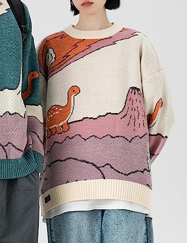 Arssm Mens Oversized Dinosaur Knit Pullover Sweater Fashion Cartoon Unisex Sweater Long Sleeve Crewneck Vintage Tops4