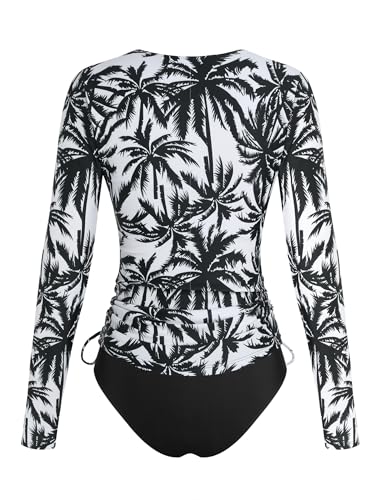 Image of ZAFUL Women's Long Sleeve Rash Guard UPF 50+ Sun Protection Surf Swim Shirts Drawstring Tankini Swimsuit