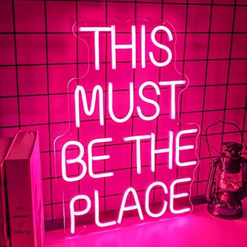 BIOIWGY Neon Sign This Must Be The Place Neon Signs for Wall Decor Dimmable Flashing Neon Light Led Sign for Bedroom Bar Anniversaries Wedding Party Cafe Light Up Sign (pink) Cover