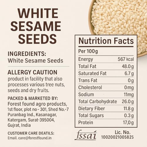 Image of Forest Found White Sesame Seeds - 500g | Unpolished Safed Til for Cooking & Laddu | High Calcium & Protein Superfood | Nutrient-Rich Seeds for Keto, Baking & Skin Health | Fresh Winter Special Til