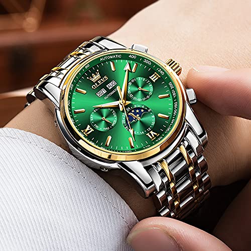 Image of OLEVS Automatic Men Watch Self Winding Mechanical Luxury Dress Moon Phase Stainless Steel Waterproof Luminous Calendar Wrist Watch