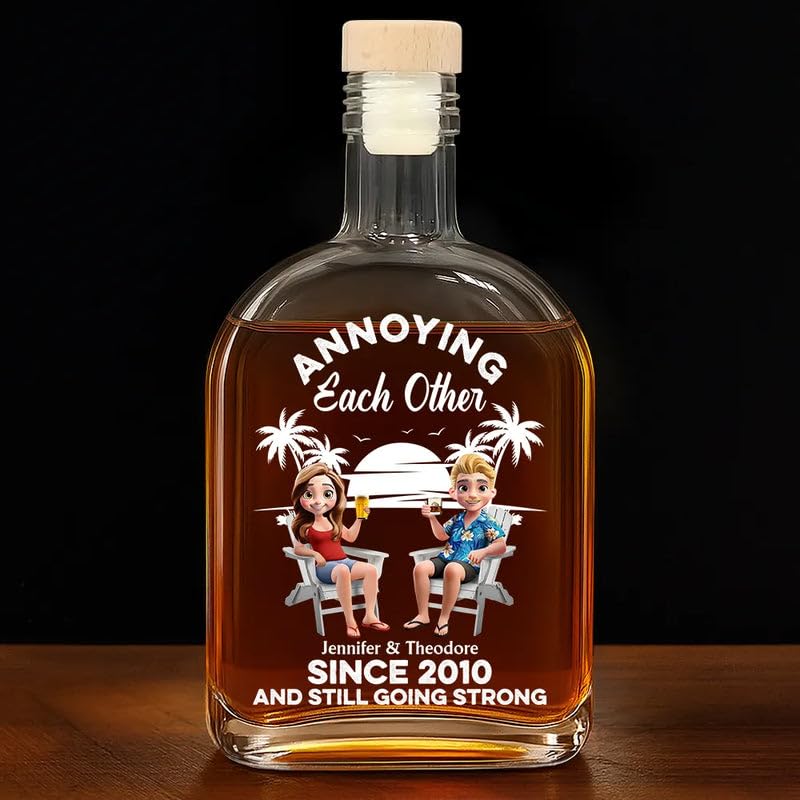 Personalized Gift For Couple Husband and Wife Boyfriend Girlfriend - Custom Whiskey Bottle - Annoying Each Other Since