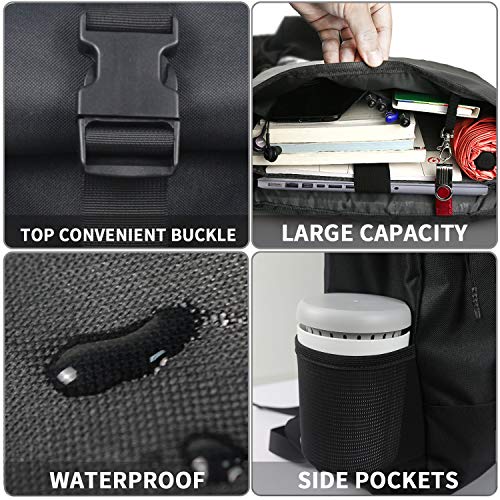 RJEU Laptoprugzak voor 17 inch, rolltop rugzak, heren dames, laptoptas voor school, studie, reizen, schoolrugzak (zwart, 26 liter) - Image 5