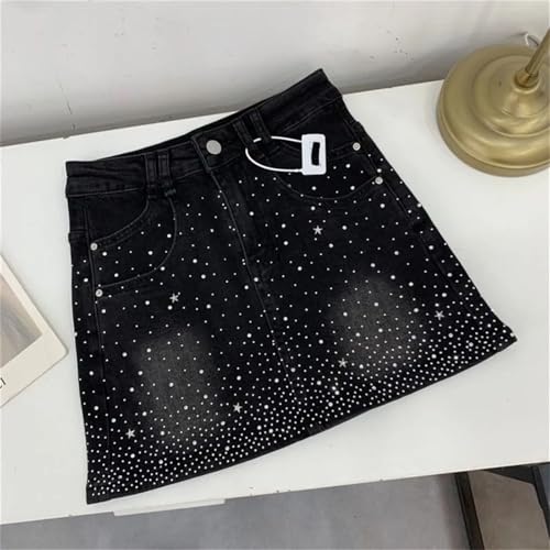 Women's Summer Rhinestones Denim Skirt Vintage Slimming A-Line Sheath Mini Jeans Skirts4