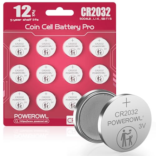 CR2032, POWEROWL Pilas CR2032 de Botón de Litio 3V para Llaves de Coche, Mandos a Distancia, Reloj, Reloj de Pulsera y GPS, Paquete de 12 Rojo Rosa