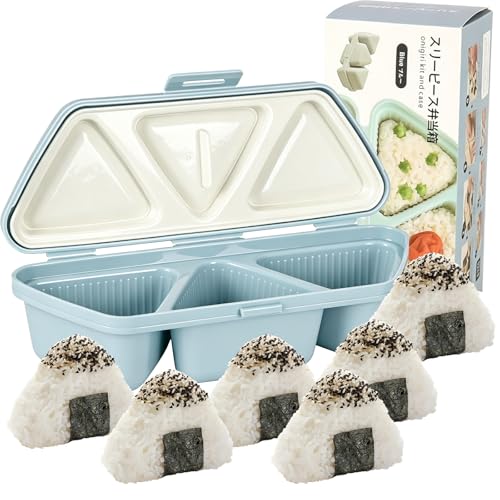 6 in 1 Onigiri Mold Triangle Onigiri Mould Japanese Aesthetic DIY Rice Ball Mould for Making and Storing Sushi Non-Stick Rice Onigiri Moulds for Seaweed Flakes Cilantro Rice Vegetables (Blue)