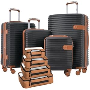 Merax Hardshell Luggage Sets 4 piece Lightweight Suitcases With Wheels TSA Lock Expandable (only 24”/28”) for Man and Woman (Coffee)