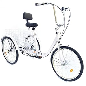 LENJKYYO Driewieler met 3 wielen, voor volwassenen, 24 inch, 6 snelheden, met mand, 3 wielen, trike driewieler met zadel…
